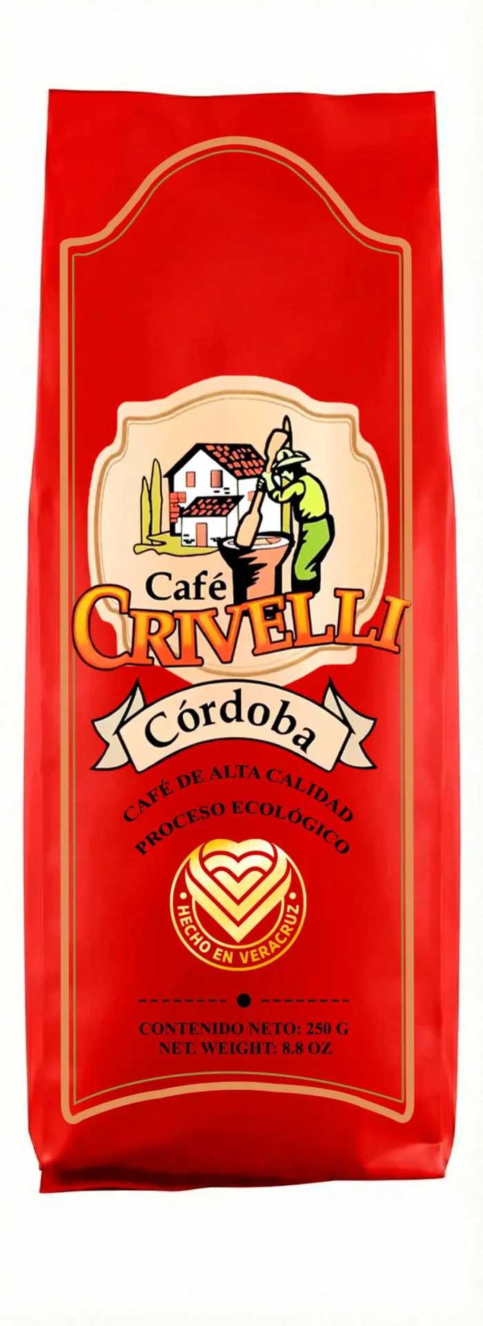 Café molido Crivelli Cordoba ecológico de exportación en empaque de 454 gramos, ideal para preparar café de calidad