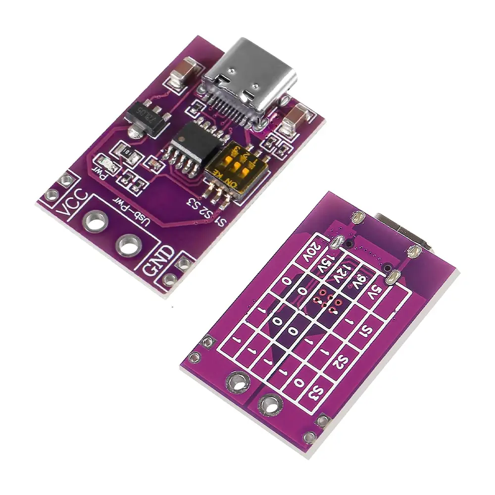 Selector de voltaje USB-C que permite elegir entre 5V y 20V para cargar dispositivos móviles de forma segura