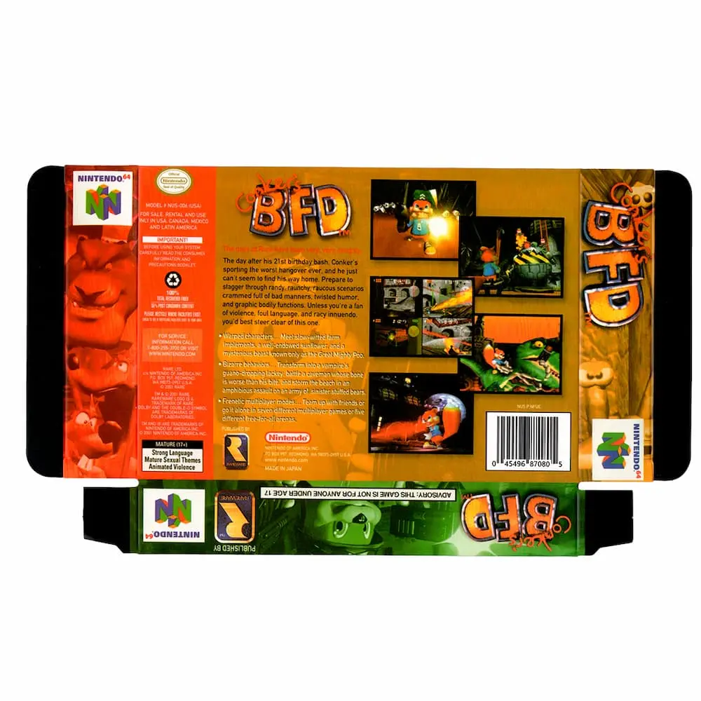 Protector kit manual, caja y protector acrilico Conker Bad Fur Day N64