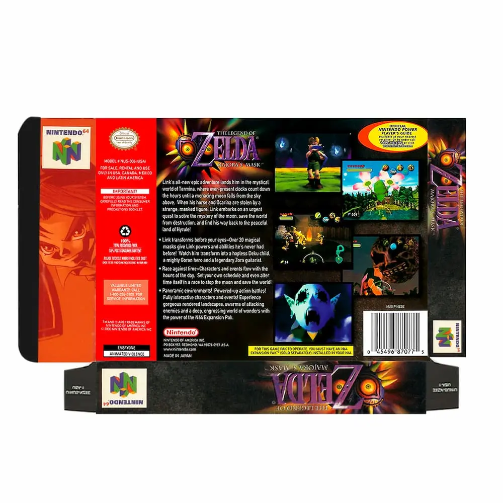 Protector Kit Manual, Caja y Protector Acrilico The Legend Of Zelda: Majora´s Mask N64