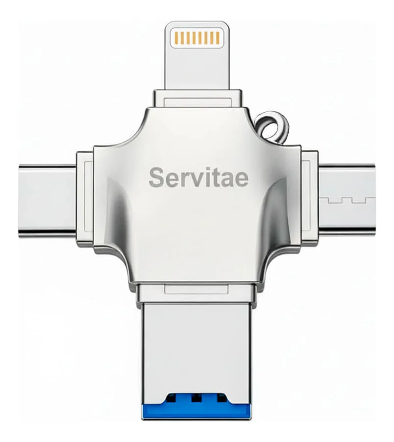 Memoria 2TB Lightning Android PC USB-C iOS MicroUSB 2 Tera Memoria de 2 terabytes con conectores Lightning, USB-C y MicroUSB para dispositivos Android, iOS y PC