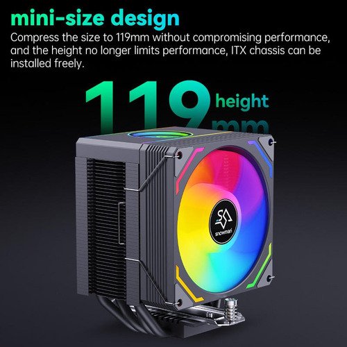 Disipador Holo Ventilador CPU RGB Snowman con efecto holográfico y luces RGB personalizables, ideal para mantener fresco tu procesador durante gaming intenso