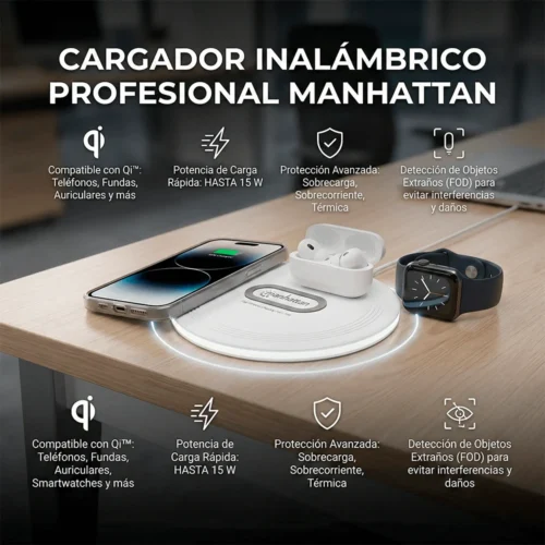 Base De Carga Inalámbrica Manhattan Qi 15 W