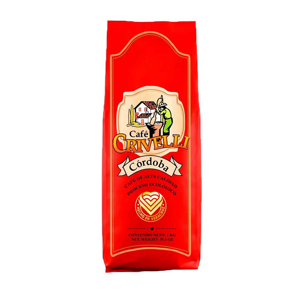 Paquete de café molido Crivelli Cordoba ecológico de exportación de 1 kilogramo, ideal para preparar en cafetera italiana o de filtro