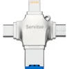Lector OTG 4en1 de Servitae con puertos USB 3.0, USB-C, Lightning y MicroUSB, ideal para transferir archivos entre dispositivos móviles y computadoras