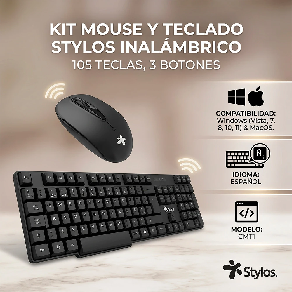 Kit de teclado y mouse inalámbrico ergonómico resistente para oficina y hogar, compatible con computadoras y laptops
