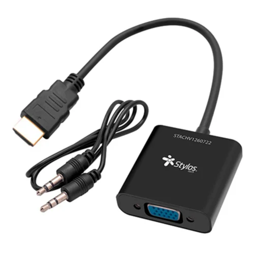 ADAPTADOR STYLOS VGA HEMBRA A HDMI MACHO CON AUX 3.5MM