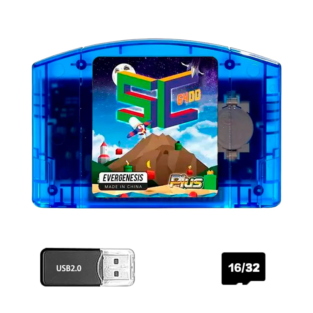 Cartucho Summer Cart Ed64 N64dd Físico Azul para Nintendo 64 Cartucho Summer Cart Ed64 N64dd físico color azul compatible con Nintendo 64 y Nintendo 64 DD para cargar juegos y backups